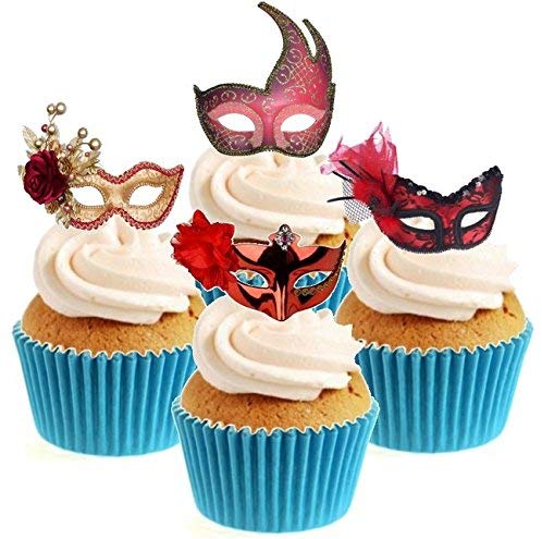 Masquerade Mask Red Collection Stand Up Cake Toppers (12 pack)