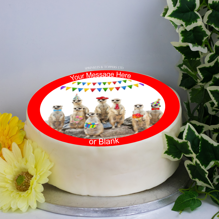 Personalised Meerkats Party Scene 8" Cake Topper