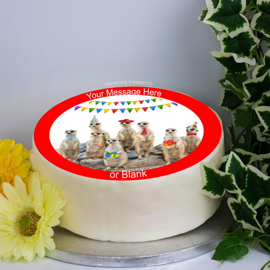 Personalised Meerkats Party Scene 8" Cake Topper