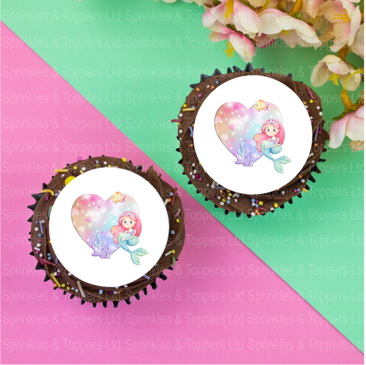 Cute Mermaid & Heart  2" / 5cm discs