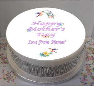 Personalised Mother's Day Hummingbirds & Flowers 8" Icing Sheet Cake Topper