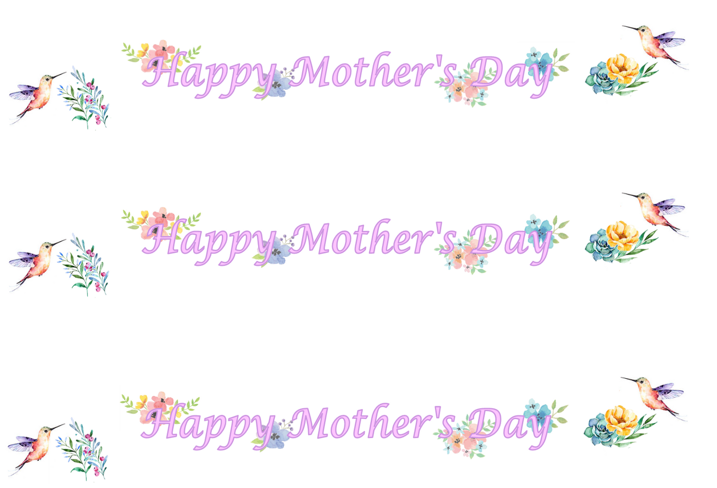 Happy Mother's Day Hummingbirds Edible Icing Cake Ribbon / Side Strips