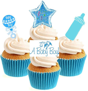 New Baby Boy Collection Stand Up Cake Toppers (12 pack)
