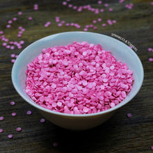 Load image into Gallery viewer, 4mm Pink Glimmer Confetti Cupcake / Cake Decoration Sprinkles (100g)  Edible confetti with a lovely shiny finish  Perfect to top any cupcake, large cake, ice cream, cookies, shakes and more...