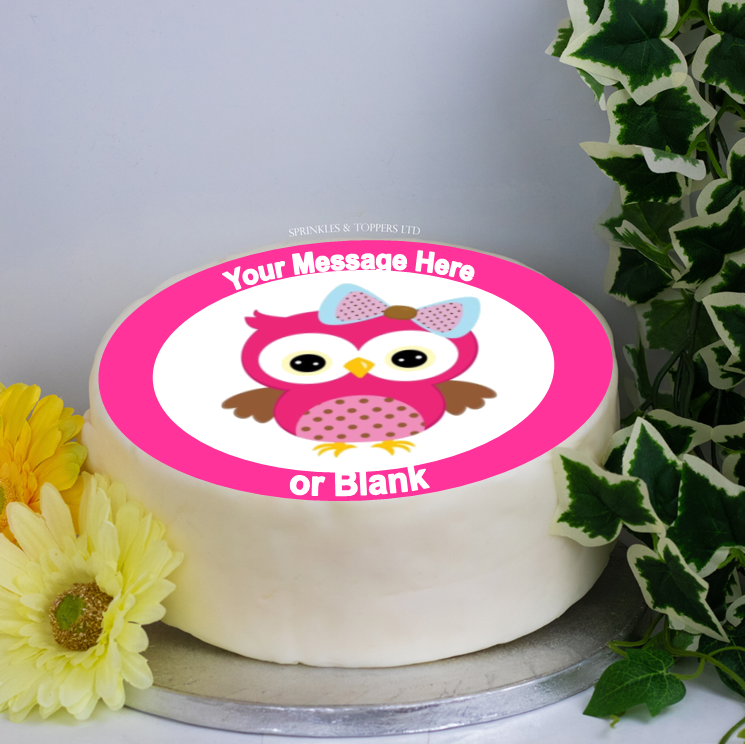 Personalised Pink Owl Scene 8" Cake Topper