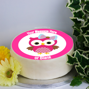 Personalised Pink Owl Scene 8" Icing Sheet Cake Topper