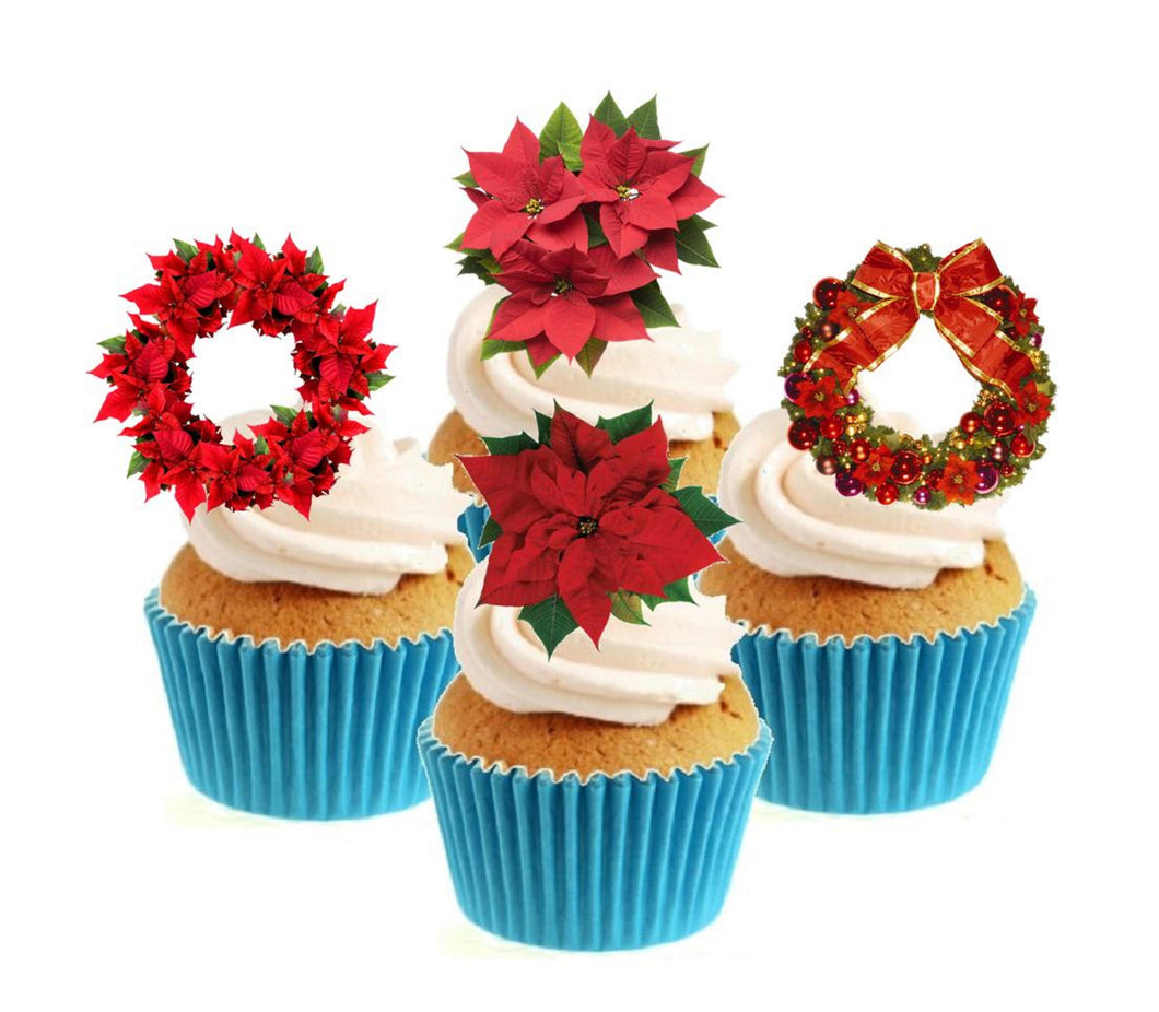 Poinsettia Collection Stand Up Cake Toppers (12 pack)