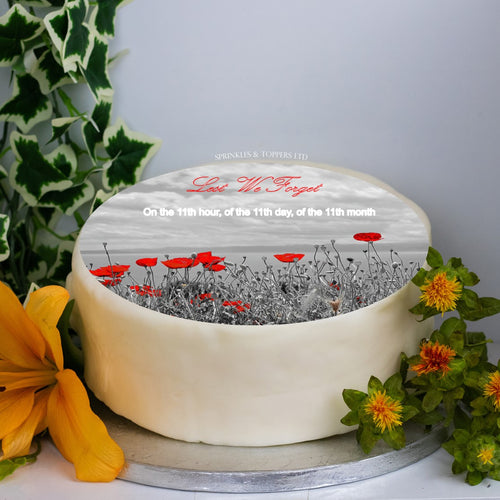 Remembrance Day Lest We Forget 8” Icing Sheet Cake Topper