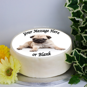Personalised Fawn Pug (Lying) 8" Icing Sheet Cake Topper