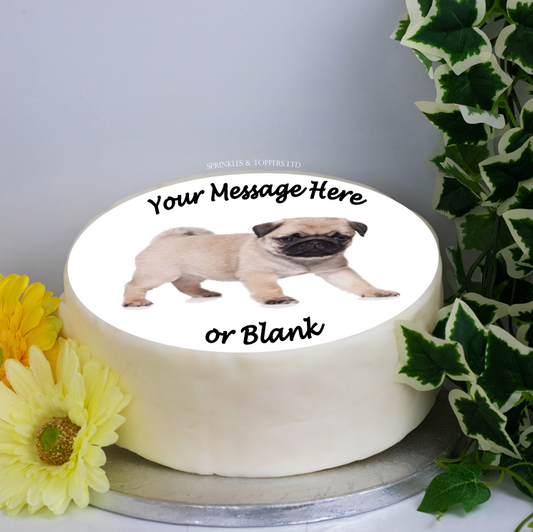 Personalised Cute Pug Puppy (standing) Scene 8" Cake Topper