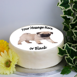Personalised Cute Pug Puppy (standing) Scene 8" Icing Sheet Cake Topper