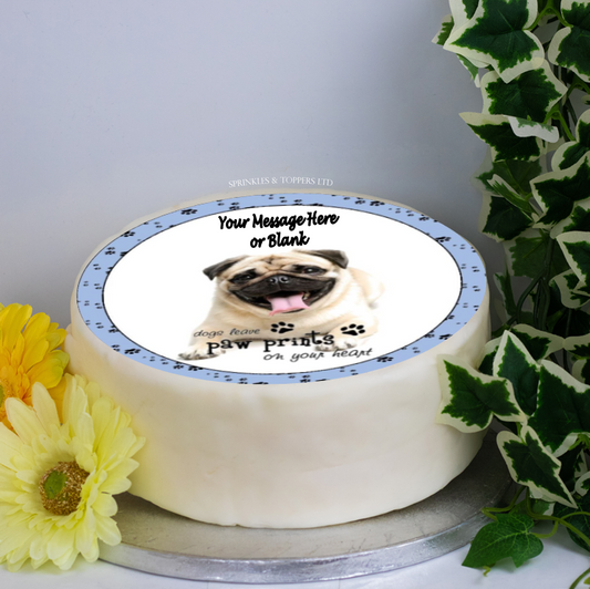 Personalised Laughing Pug with Quote Scene 8" Cake Topper