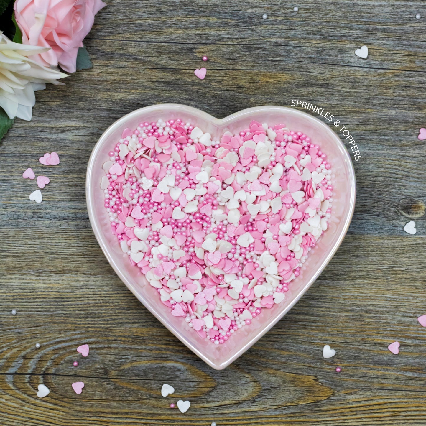 Pink & White Shimmer Hearts & Pearls