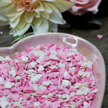Load image into Gallery viewer, Pink &amp; White Shimmer Hearts &amp; Pearls