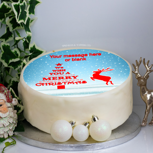 Personalised Red Christmas Tree & Reindeer Scene 8" Icing Sheet Cake Topper