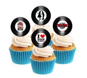 Rock & Roll Vinyl Collection Stand Up Cake Toppers (12 pack)