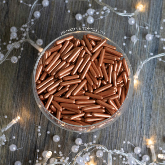 Rose Gold / Copper Pearlescent Macaroni Rods (20mm) Sprinkles