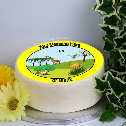 Personalised Safari Animals Scene 8" Cake Topper