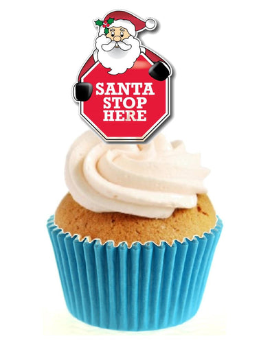 Santa Stop Here Stand Up Cake Toppers (12 pack)