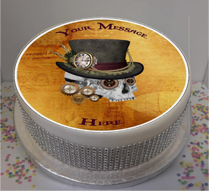 Personalised Steampunk Skull 8" Icing Sheet Cake Topper