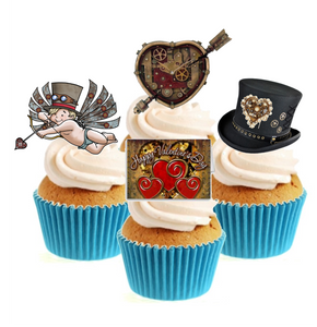Steampunk Valentines Collection Stand Up Cake Toppers (12 pack)