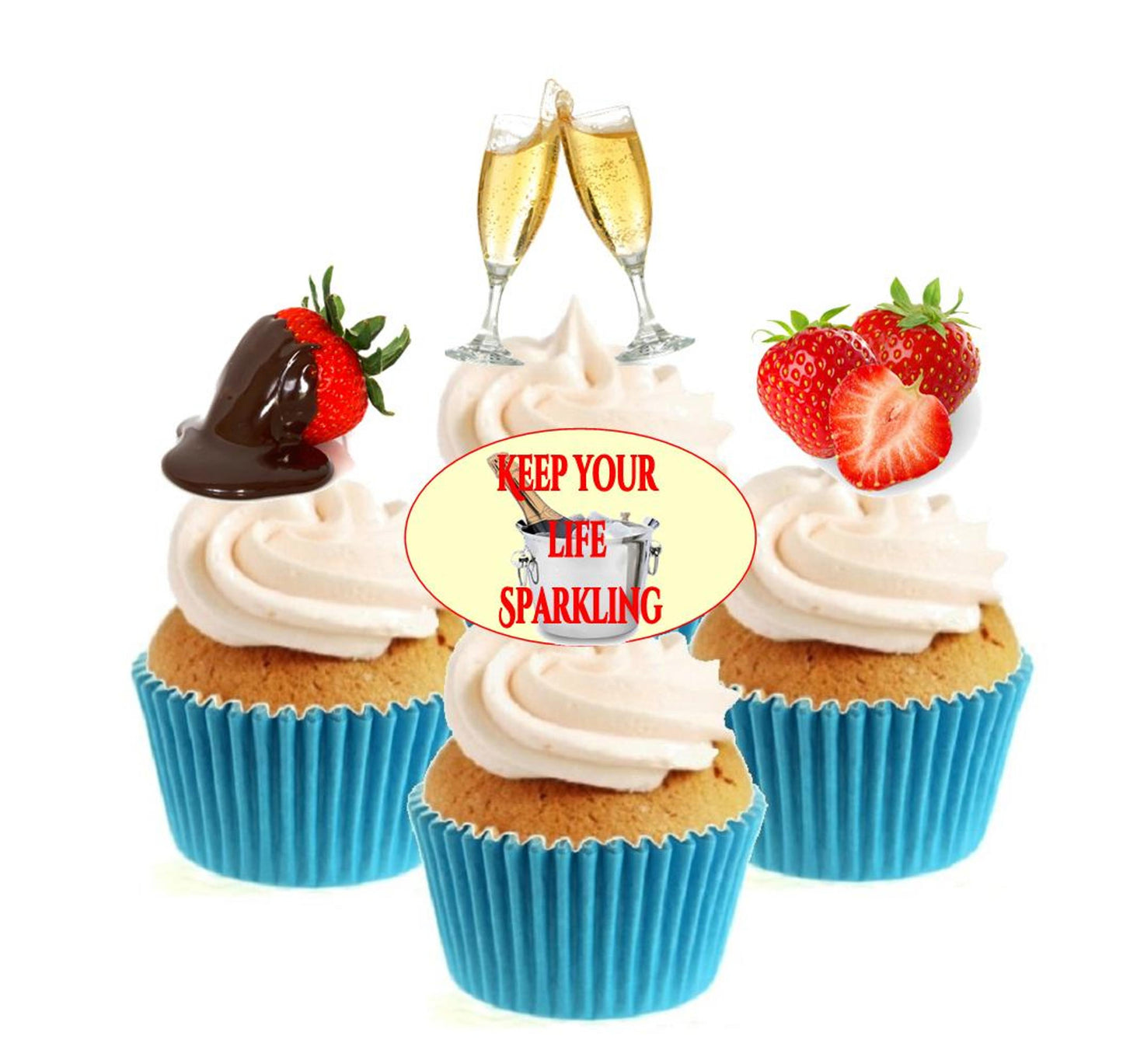 Strawberries & Bubbles Collection Stand Up Cake Toppers (12 pack)