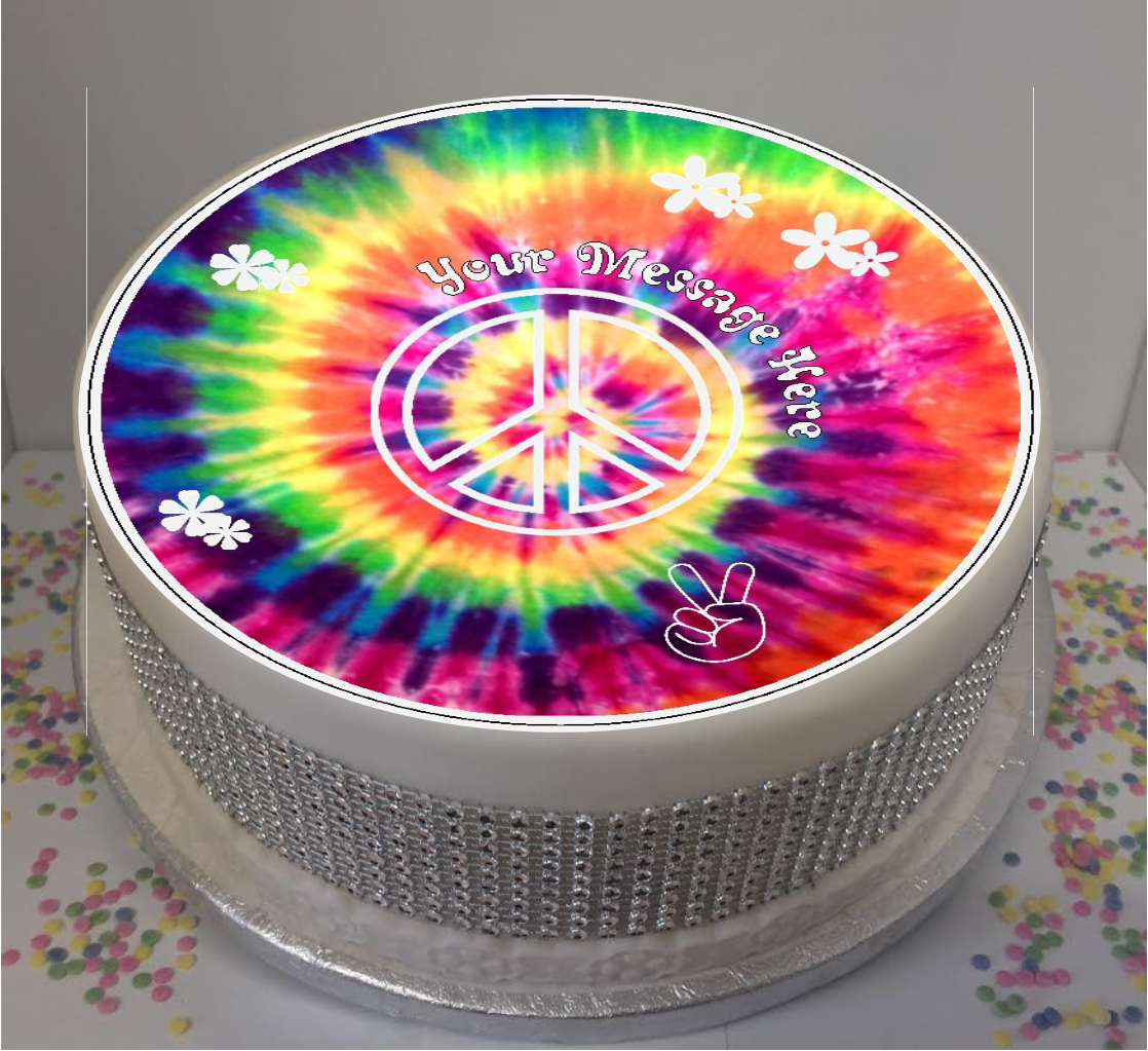 Personalised Tie Dye 8" Icing Sheet Cake Topper