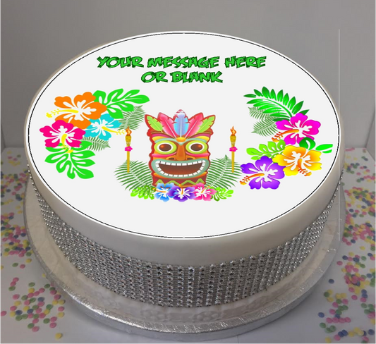 Personalised Hawaiin / Tiki 8" Icing Sheet Cake Topper