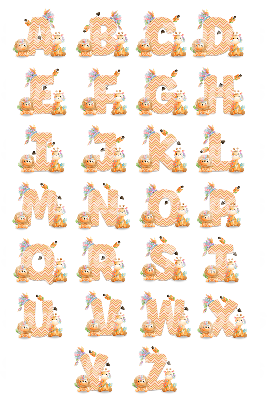 Cute Tribal Safari Animals (any letter)  2" / 5cm discs