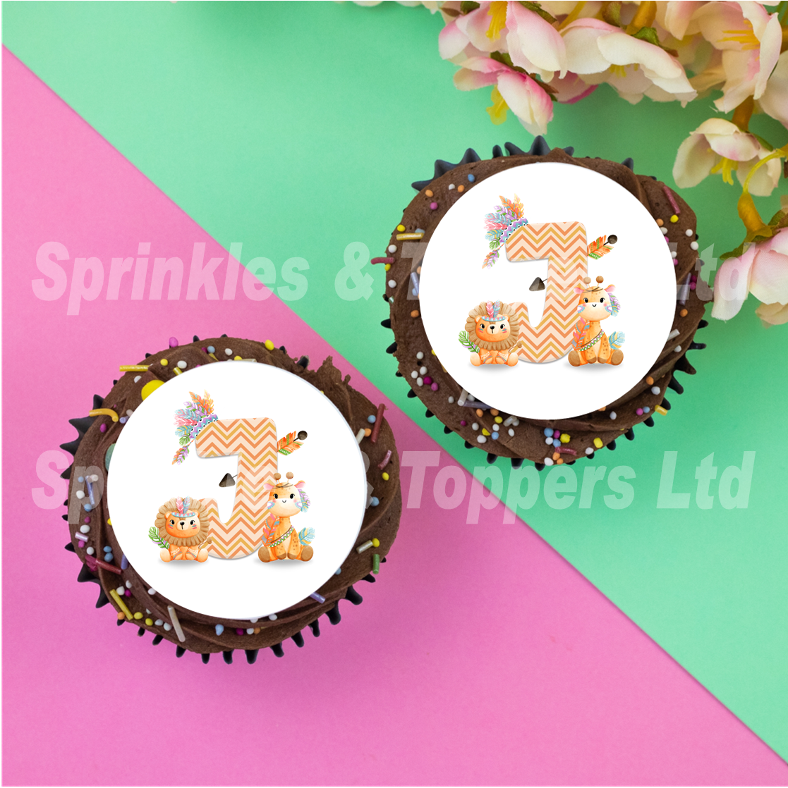 Cute Tribal Safari Animals (any letter)  2" / 5cm discs