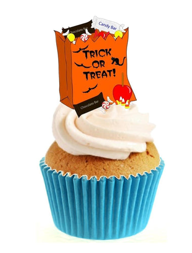 Trick or Treat Candy Bag Stand Up Cake Toppers (12 pack)