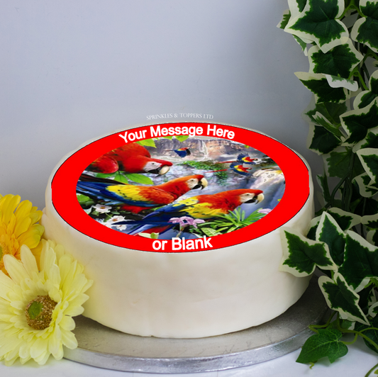 Personalised Tropical Birds Scene 8" Cake Topper