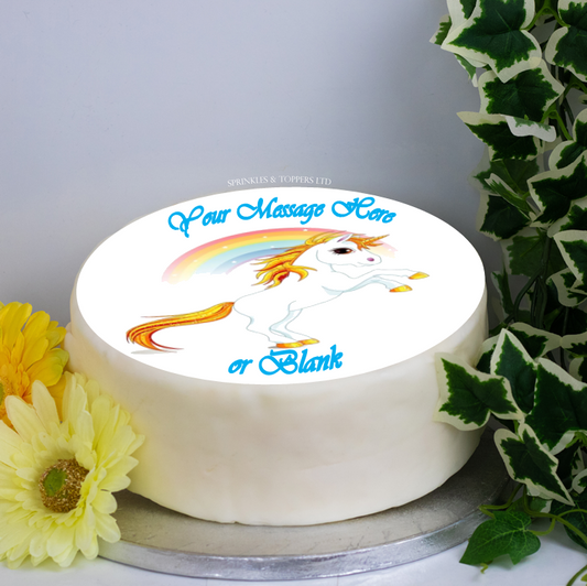 Personalised Mystical Unicorn & Rainbow (gold) 8" Cake Topper