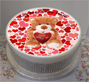 Personalised Valentines Bear 8" Icing Sheet Cake Topper