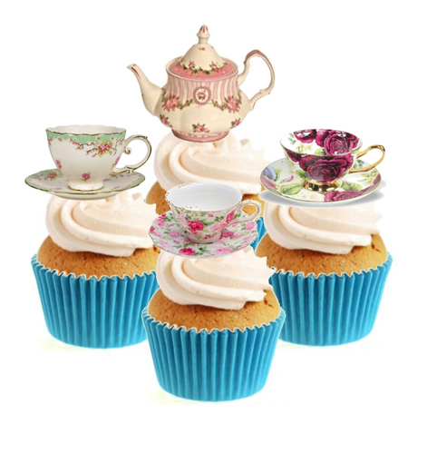 Vintage Time For Tea (B) Collection Stand Up Cake Toppers (12 pack)