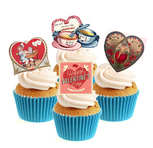 Vintage Valentines Collection Stand Up Cake Toppers (12 pack)
