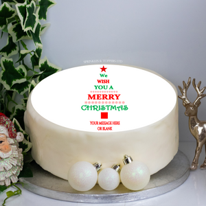 Personalised We Wish You A Merry Christmas Tree - Red / Green 8" Icing Sheet Cake Topper