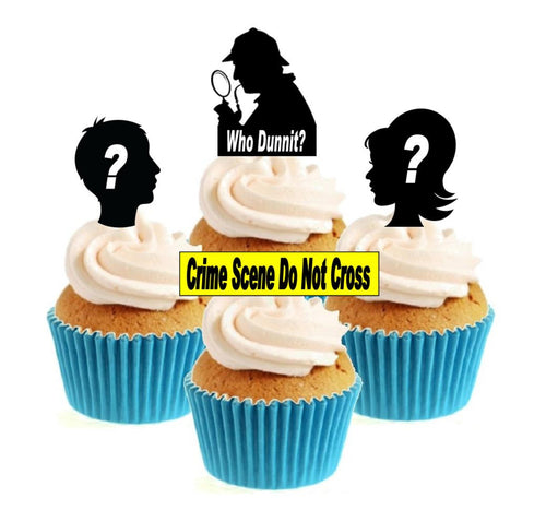 Who dunnit / murder mystery Collection Stand Up Cake Toppers (12 pack)