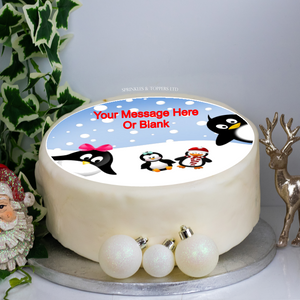 Personalised Winter Penguins Scene 8" Icing Sheet Cake Topper